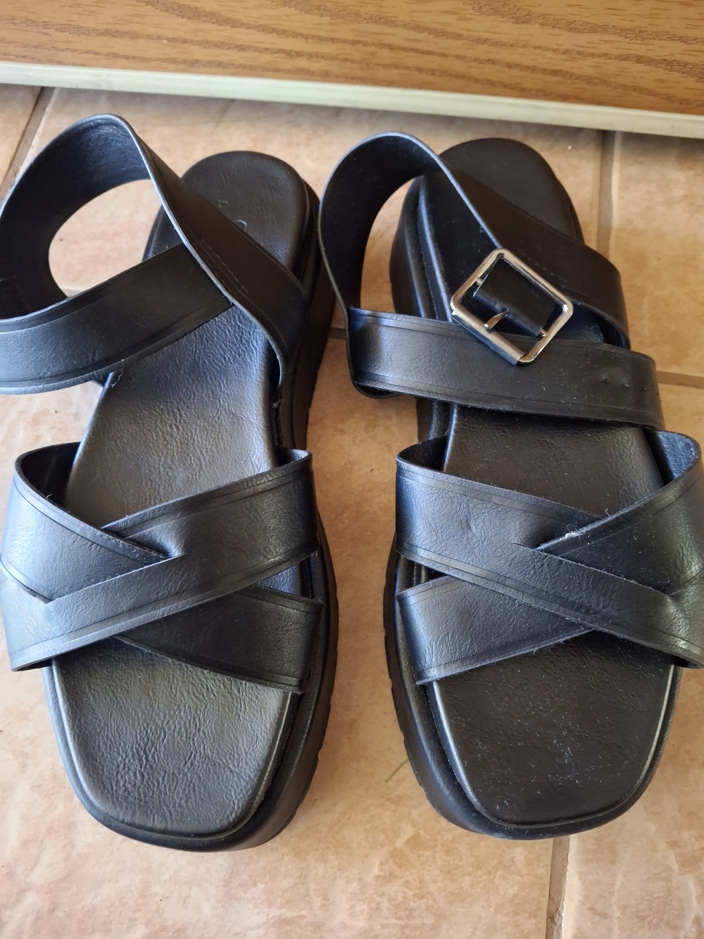 ASOS Black Leather Crossover Strap Sandals with Buckle